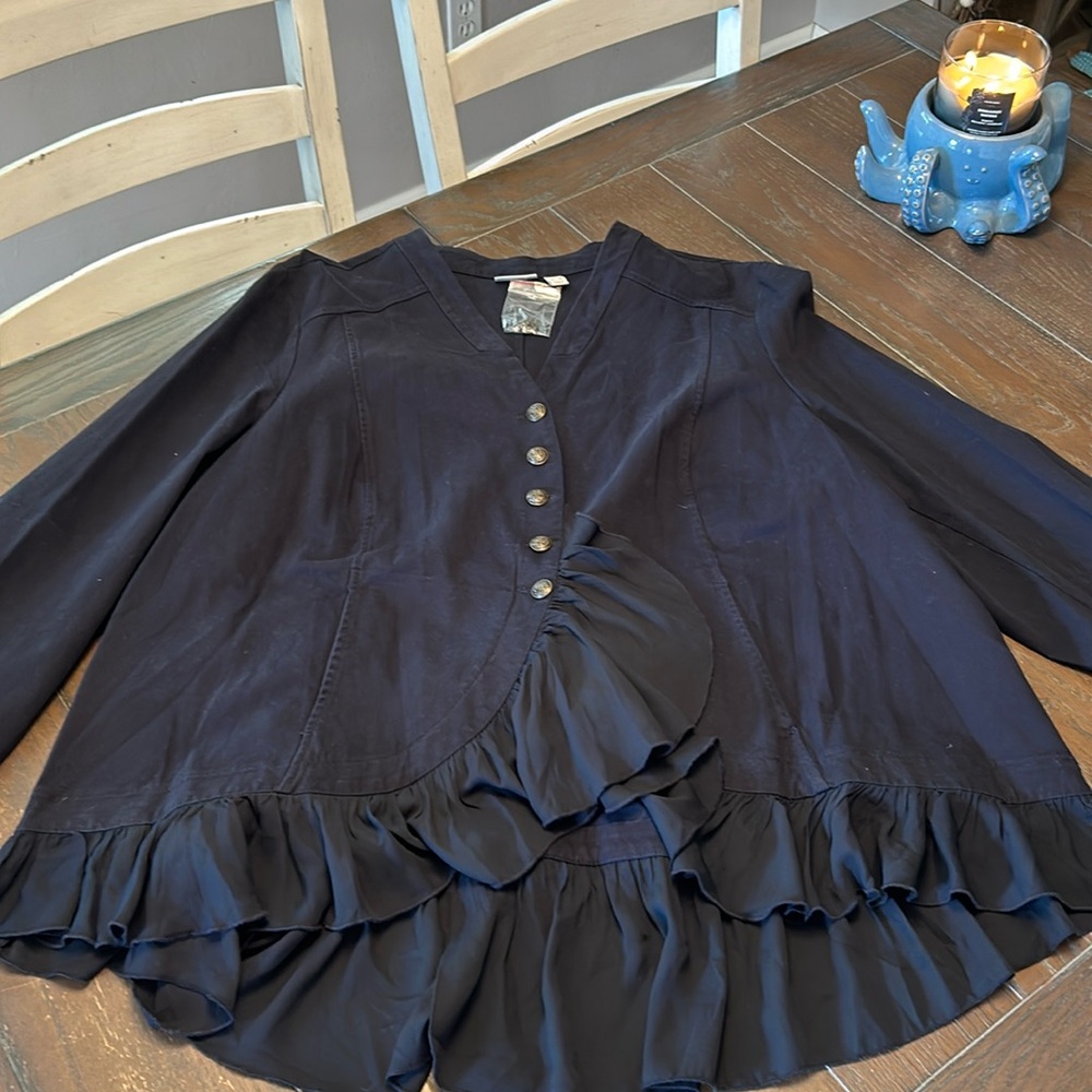 NWT Logo by Lori Goldstein military style jacket. Size 26W. Navy blue.